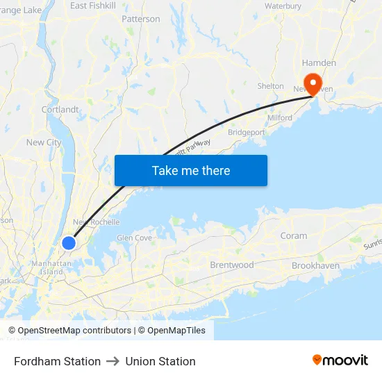 Fordham Station to Union Station map