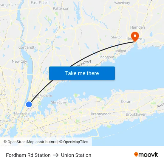 Fordham Rd Station to Union Station map