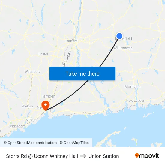 Storrs Rd @ Uconn Whitney Hall to Union Station map