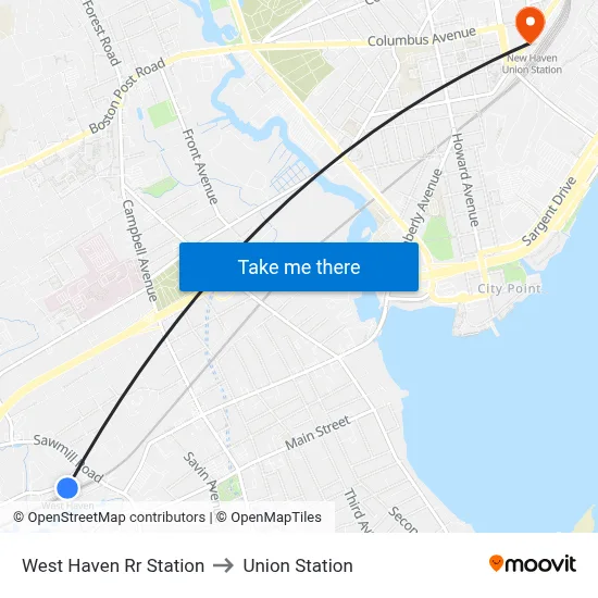 West Haven Rr Station to Union Station map