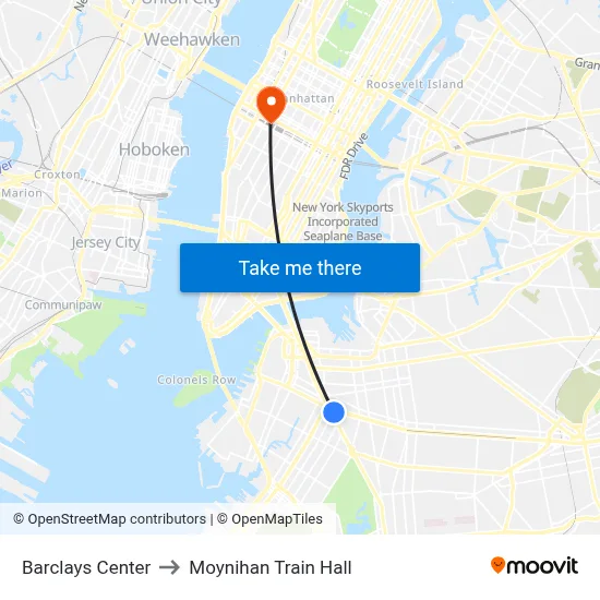 Barclays Center to Moynihan Train Hall map