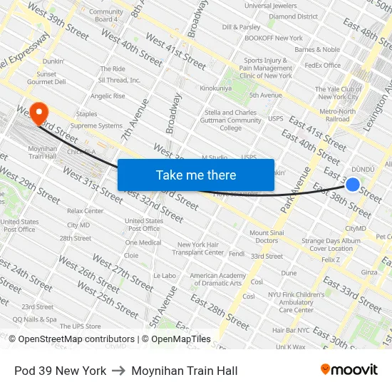 Pod 39 New York to Moynihan Train Hall map