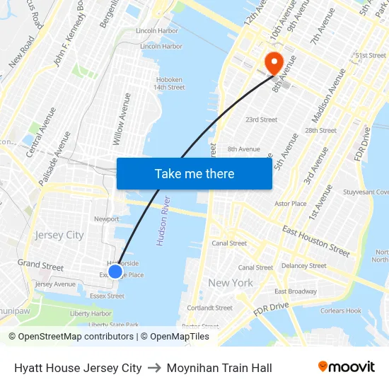 Hyatt House Jersey City to Moynihan Train Hall map