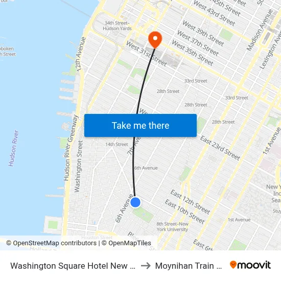 Washington Square Hotel New York to Moynihan Train Hall map