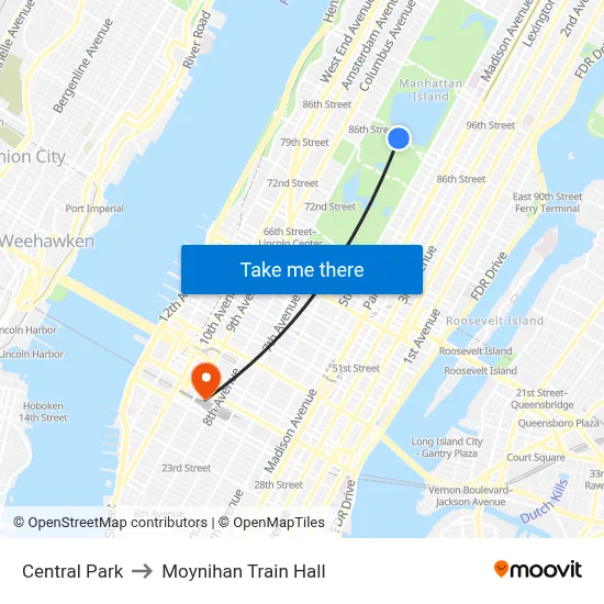 Central Park to Moynihan Train Hall map