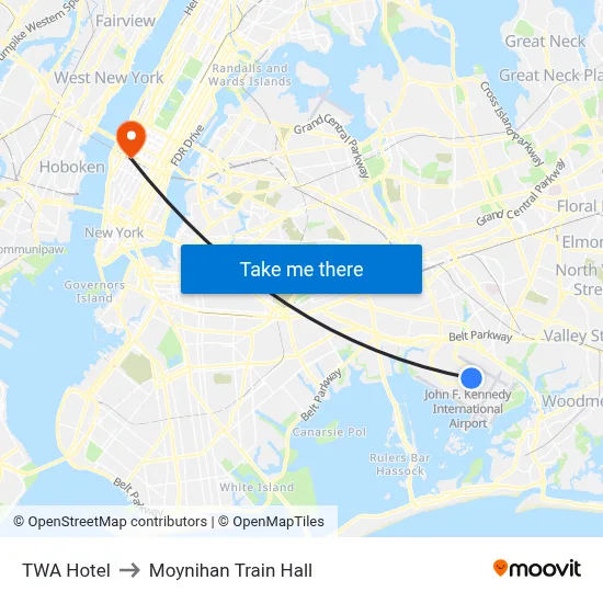 TWA Hotel to Moynihan Train Hall map