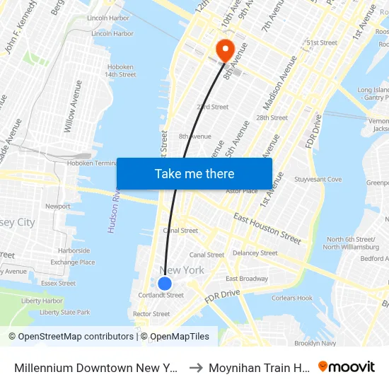 Millennium Downtown New York to Moynihan Train Hall map