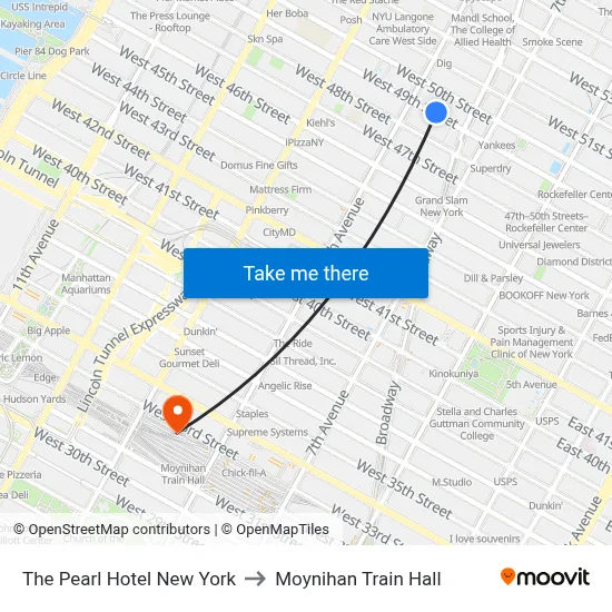 The Pearl Hotel New York to Moynihan Train Hall map