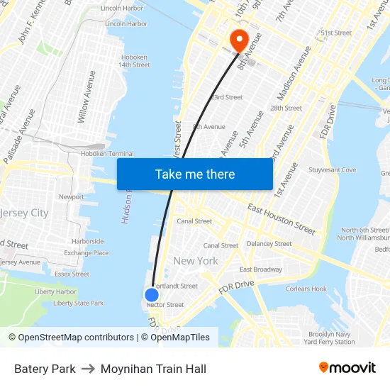 Batery Park to Moynihan Train Hall map