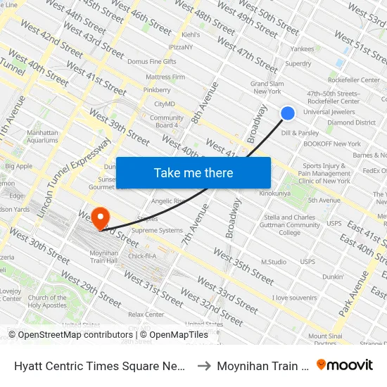 Hyatt Centric Times Square New York to Moynihan Train Hall map