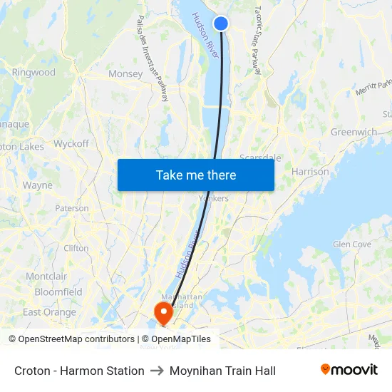 Croton - Harmon Station to Moynihan Train Hall map