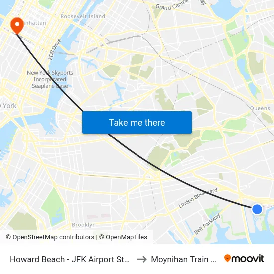 Howard Beach - JFK Airport Station to Moynihan Train Hall map