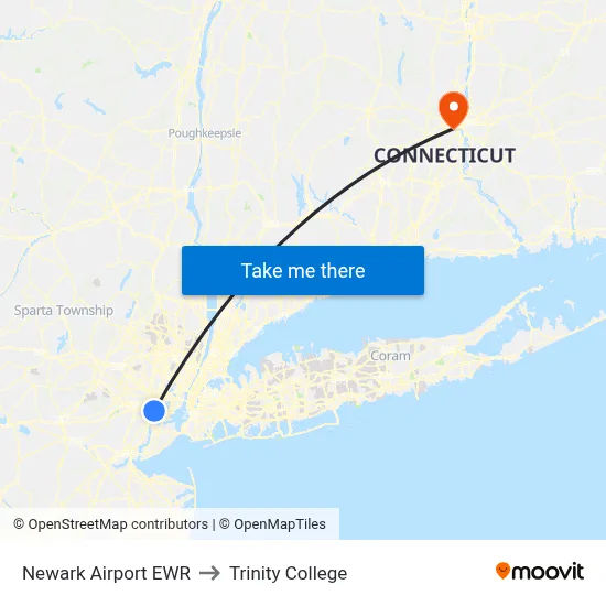 Newark Airport EWR to Trinity College map