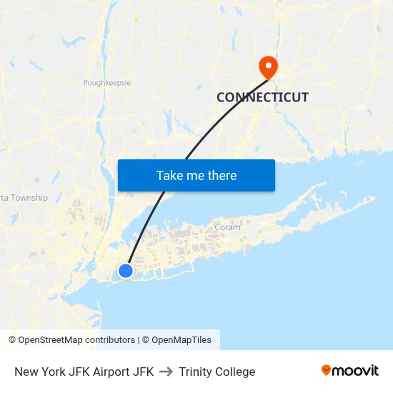 New York JFK Airport JFK to Trinity College map