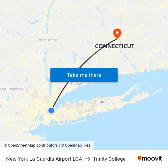 New York La Guardia Airport LGA to Trinity College map