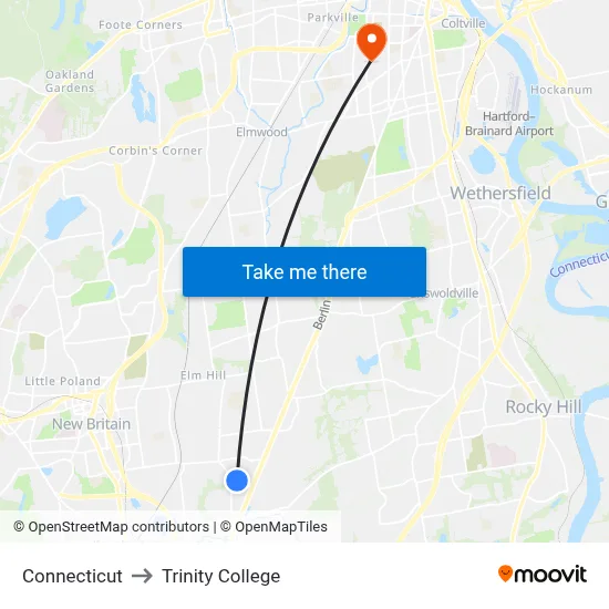 Connecticut to Trinity College map