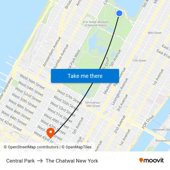 Central Park to The Chatwal New York map