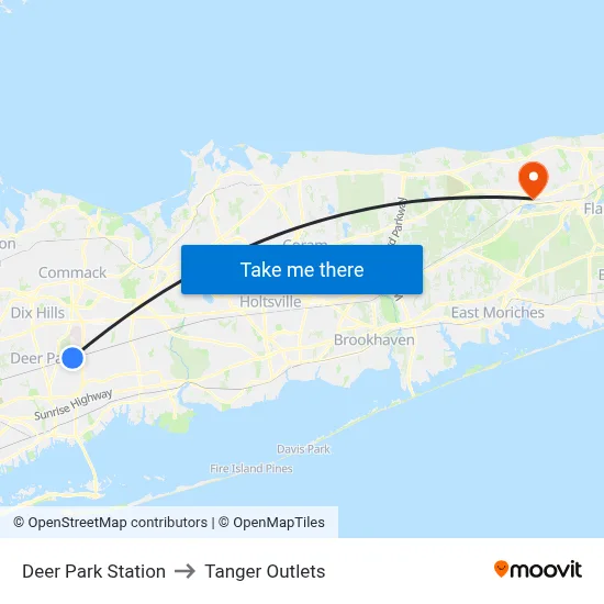 Deer Park Station to Tanger Outlets map