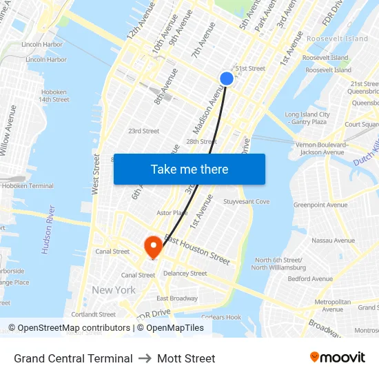 Grand Central Terminal to Mott Street map