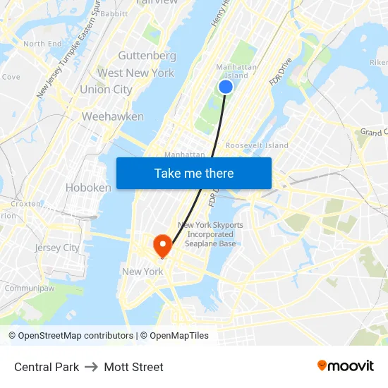Central Park to Mott Street map