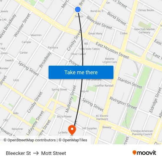Bleecker St to Mott Street map