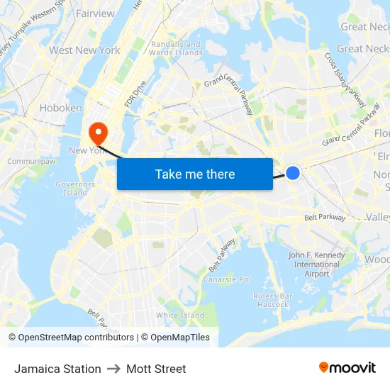 Jamaica Station to Mott Street map
