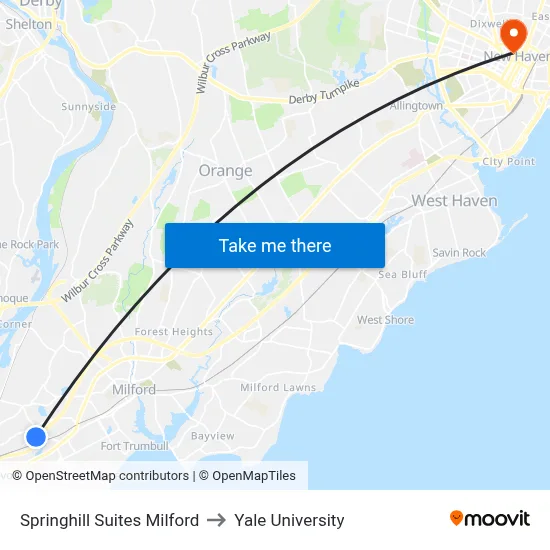 Springhill Suites Milford to Yale University map
