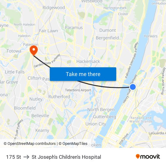 175 St to St Joseph's Children's Hospital map