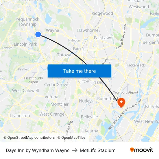 Days Inn by Wyndham Wayne to MetLife Stadium map
