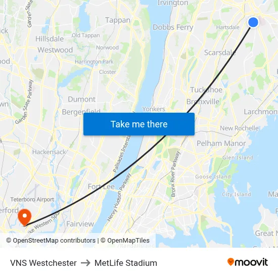 VNS Westchester, 360 Mamaroneck Ave to MetLife Stadium map