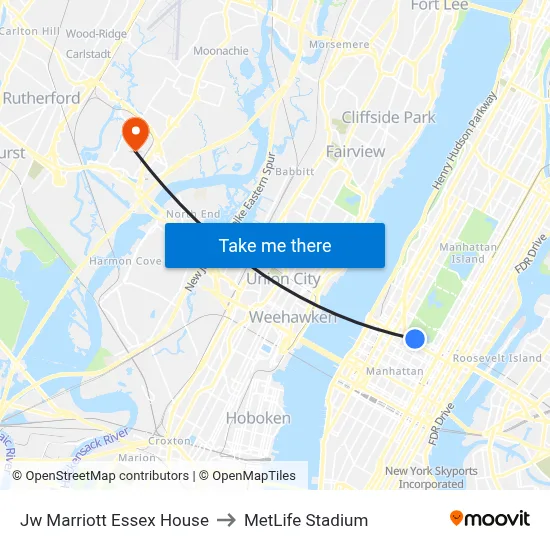 Jw Marriott Essex House to MetLife Stadium map