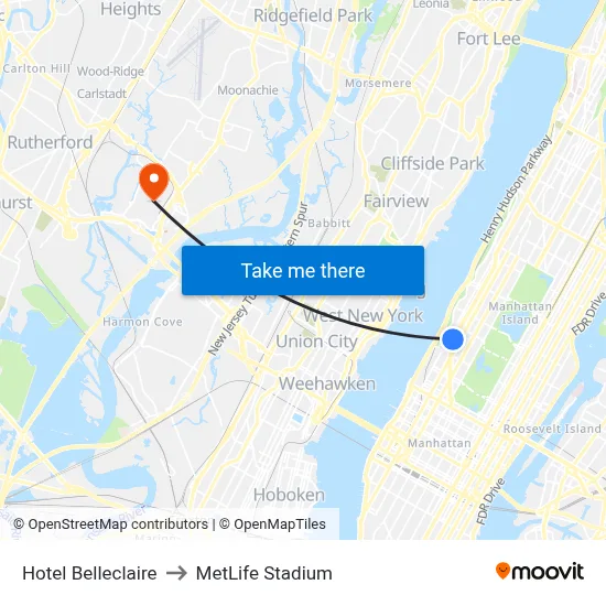Hotel Belleclaire to MetLife Stadium map