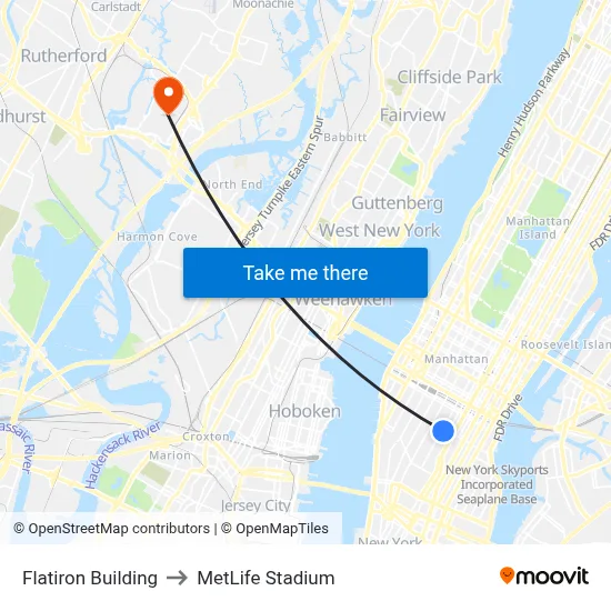 Flatiron Building to MetLife Stadium map
