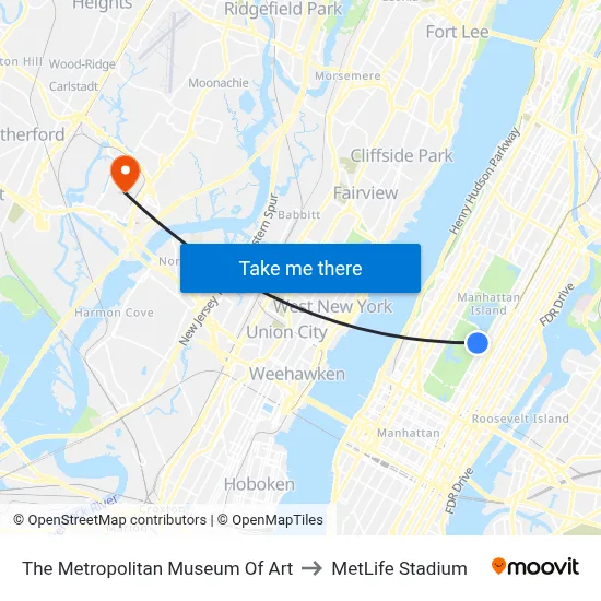 The Metropolitan Museum Of Art to MetLife Stadium map