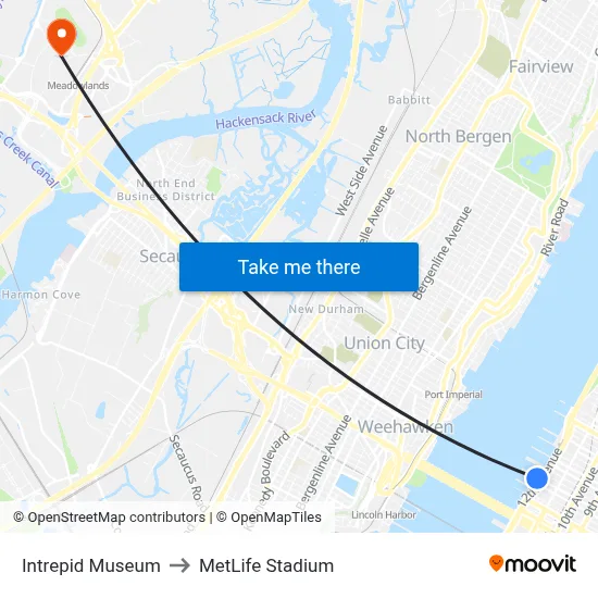 Intrepid Museum to MetLife Stadium map