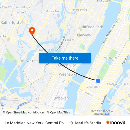 Viceroy to MetLife Stadium map