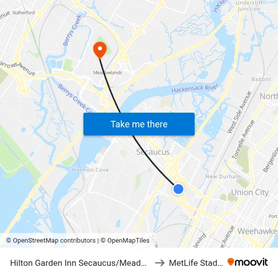 Hilton Garden Inn Secaucus/Meadowlands to MetLife Stadium map