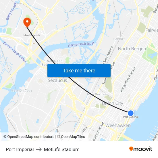 Port Imperial to MetLife Stadium map