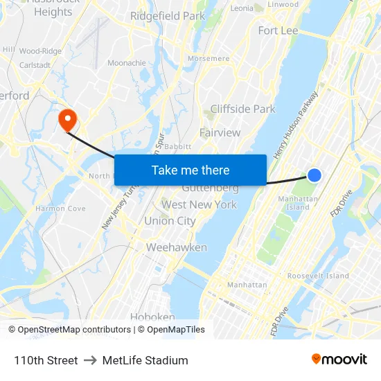110th Street to MetLife Stadium map