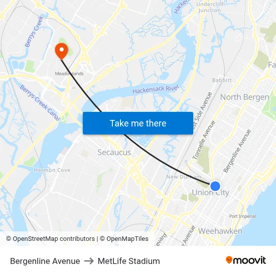 Bergenline Avenue to MetLife Stadium map