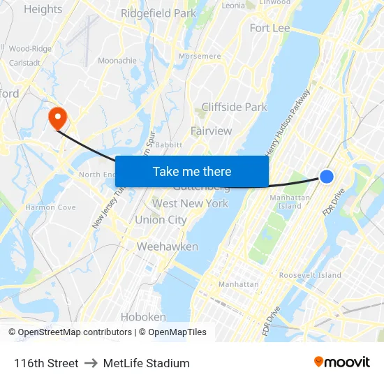 116th Street to MetLife Stadium map