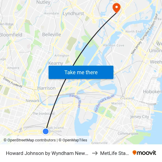 Howard Johnson by Wyndham Newark Airport to MetLife Stadium map