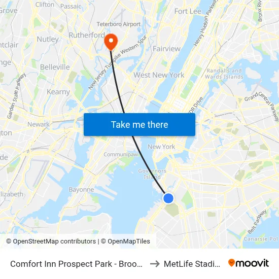 Comfort Inn Prospect Park - Brooklyn to MetLife Stadium map