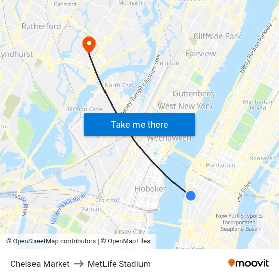 Chelsea Market to MetLife Stadium map