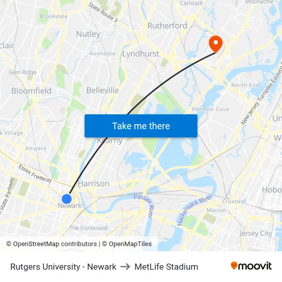 Rutgers University - Newark to MetLife Stadium map