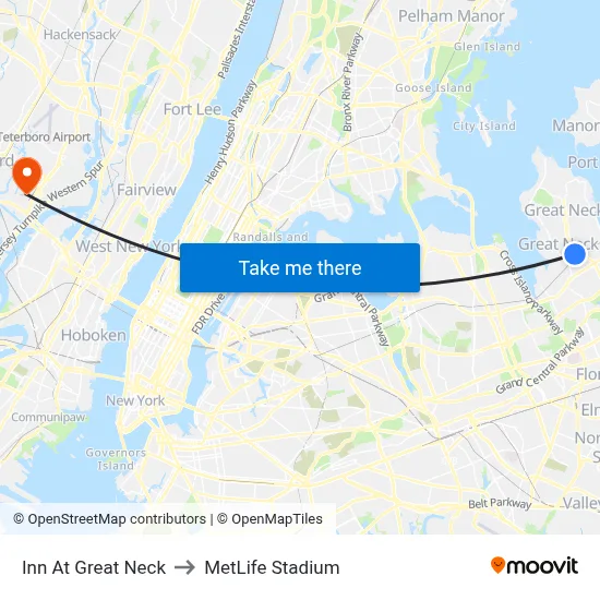Inn At Great Neck to MetLife Stadium map