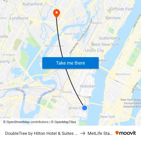 DoubleTree by Hilton Hotel & Suites Jersey City to MetLife Stadium map