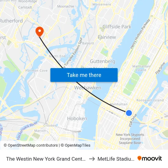 The Westin New York Grand Central to MetLife Stadium map