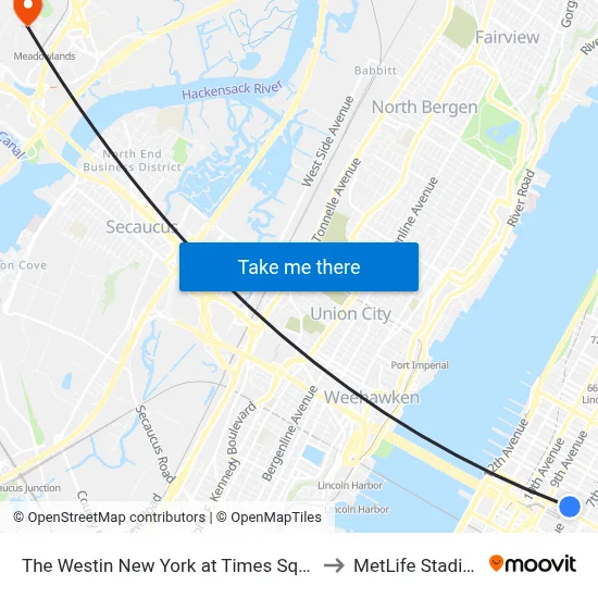 The Westin New York at Times Square to MetLife Stadium map