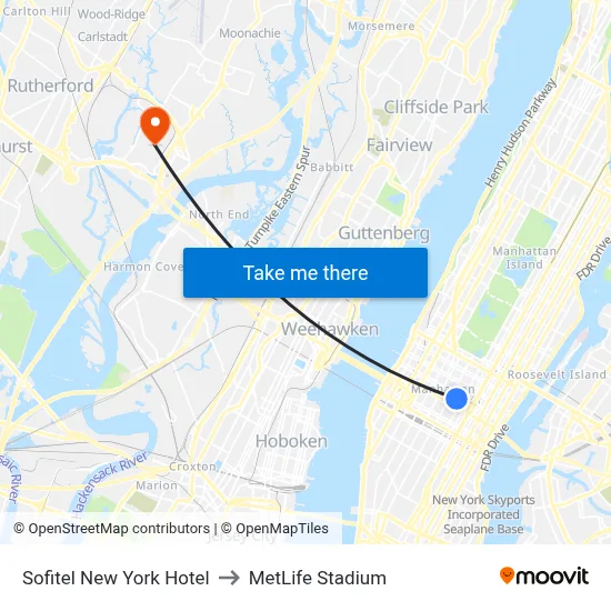 Sofitel New York Hotel to MetLife Stadium map